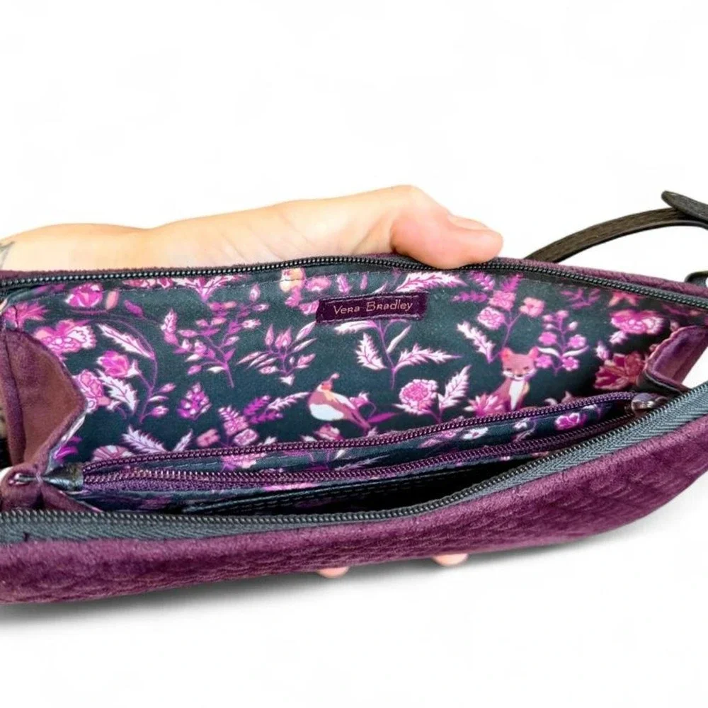 Vera Bradley Plum Velvet Convertible Shoulder Bag Wallet Foxwood Lining Quilted